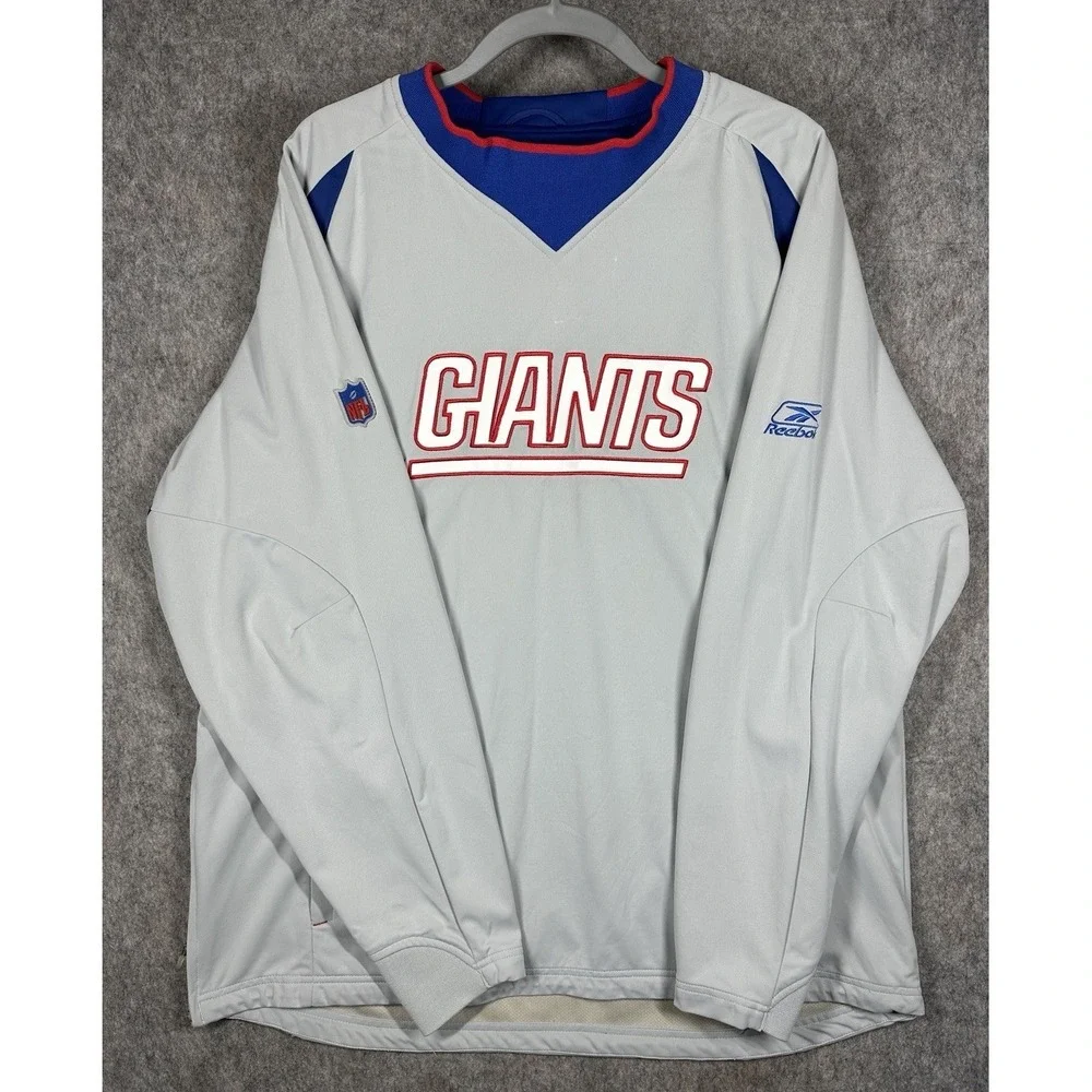 Y2K Reebok New York Giants On Field‎ Pullover Jacket Mens XL Gray NFL